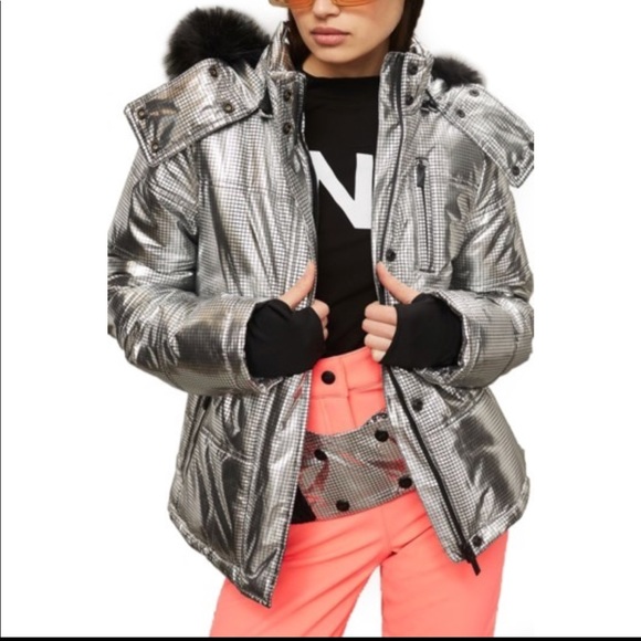 silver metallic ski jacket